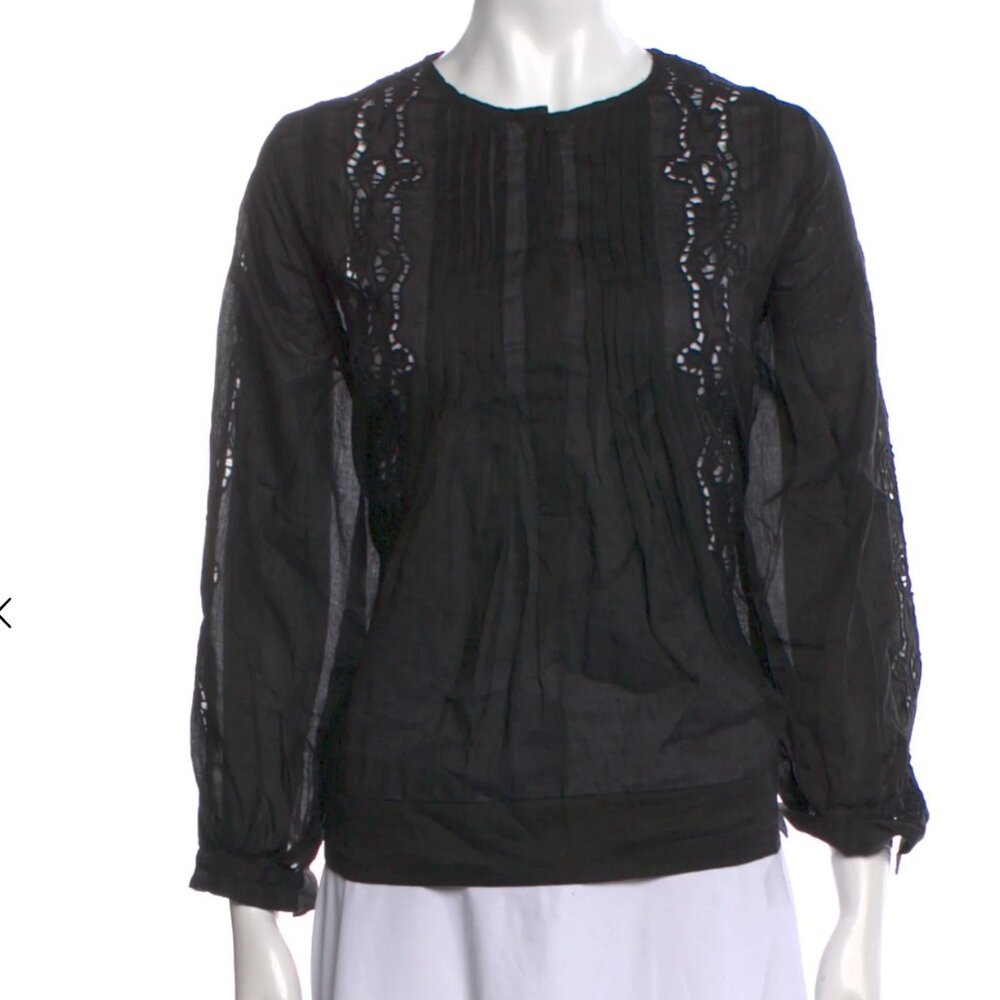 Nili Lotan "Fiona" Open Work Ramie Relaxed Top Lightweight Summer Blouse Medium